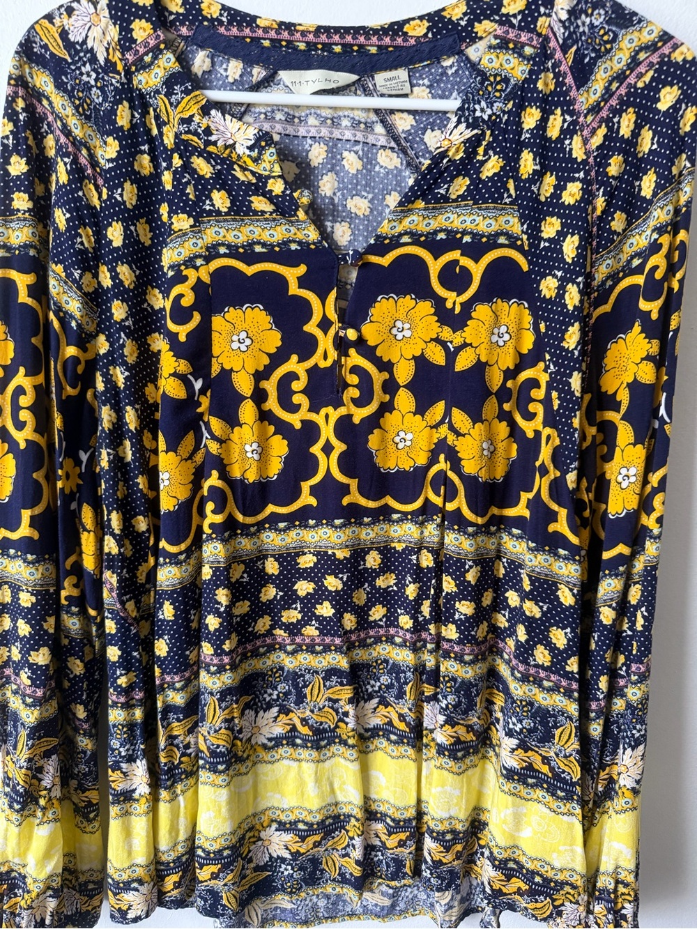 Women's Navy and Yellow Floral Tunic Top